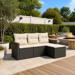Outdoor Garden Sofa Set 4 Piece Lounge Furniture Patio Rattan Seating Black