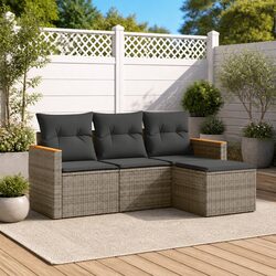 Garden Sofa Set 4 Piece Outdoor Furniture Patio Grey Poly Rattan Modular Seating