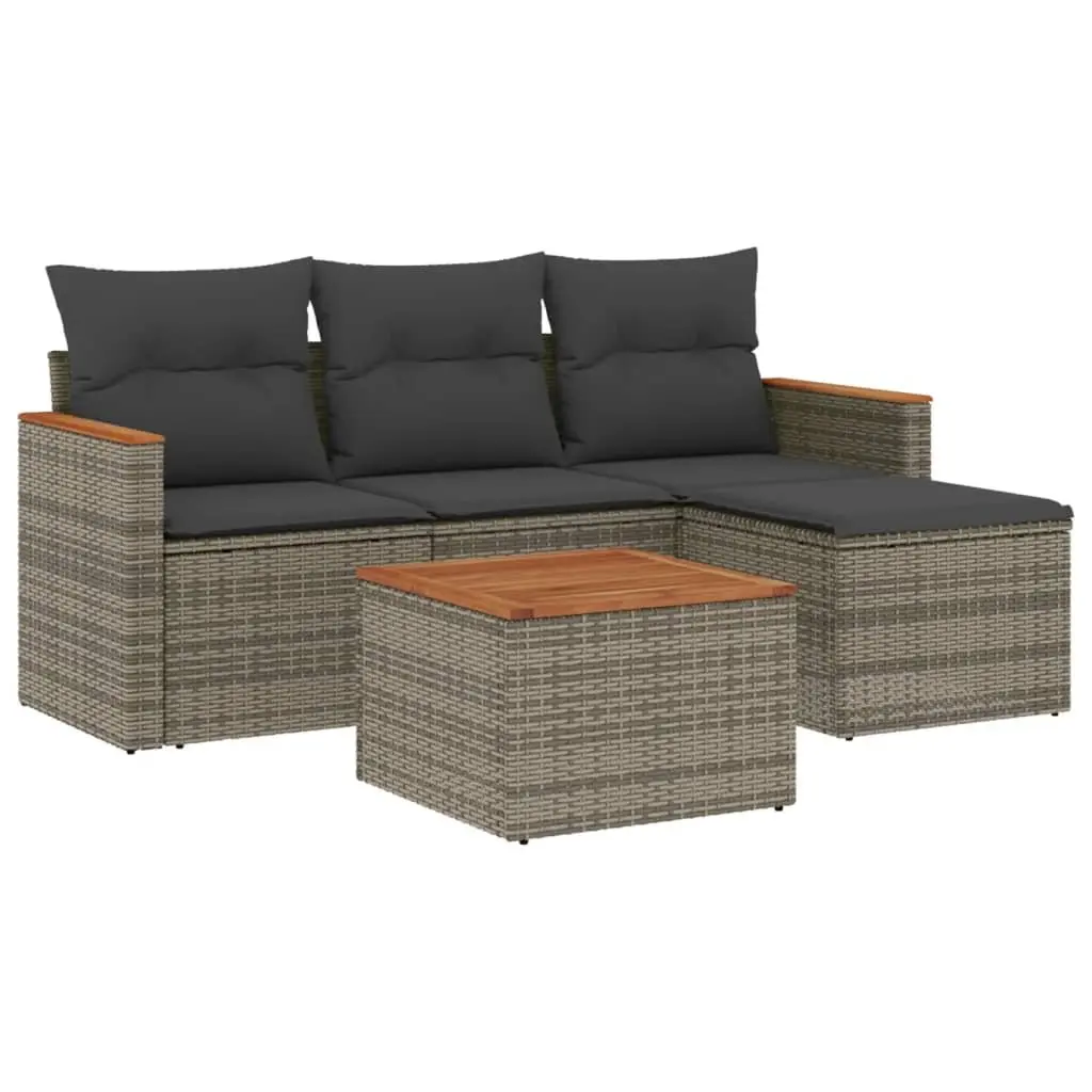 5 Piece Garden Sofa Set Outdoor Patio Furniture with Cushions Grey Poly Rattan