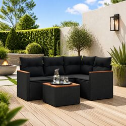 5 Piece Garden Sofa Set Outdoor Furniture Patio Lounge Cushioned Black Poly