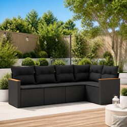 Garden Sofa Set 5 Piece Outdoor Furniture Patio Seating Black with Cushions