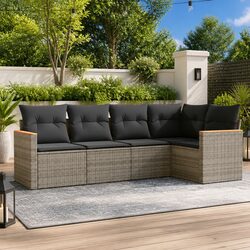 Garden Sofa Set 5 Piece Outdoor Patio Furniture Grey Poly Rattan Modular Seating