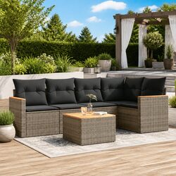 Garden Sofa Set 6 Piece Outdoor Furniture Patio Lounge Grey Rattan Cushions