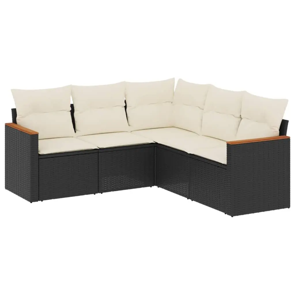 5 Piece Garden Sofa Set with Cushions Black Outdoor Furniture Patio Sectional