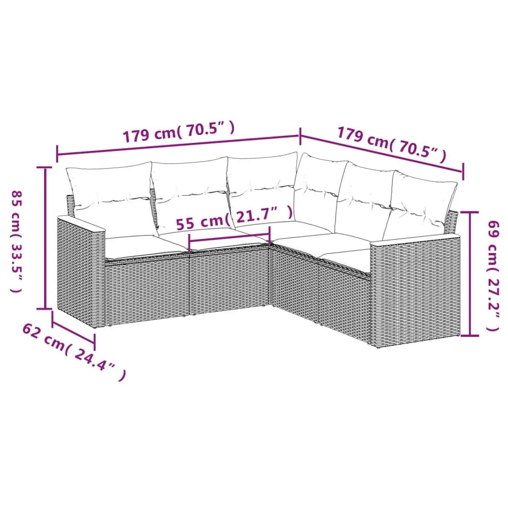 5 Piece Garden Sofa Set with Cushions Black Outdoor Furniture Patio Sectional