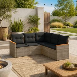 Garden Sofa Set 5 Piece Outdoor Furniture Patio Sectional with Cushions Grey