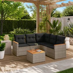 6 Piece Garden Sofa Set Outdoor Furniture Patio Lounge Chairs Table Grey