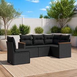 5 Piece Garden Sofa Set with Cushions Black Outdoor Patio Furniture Modular