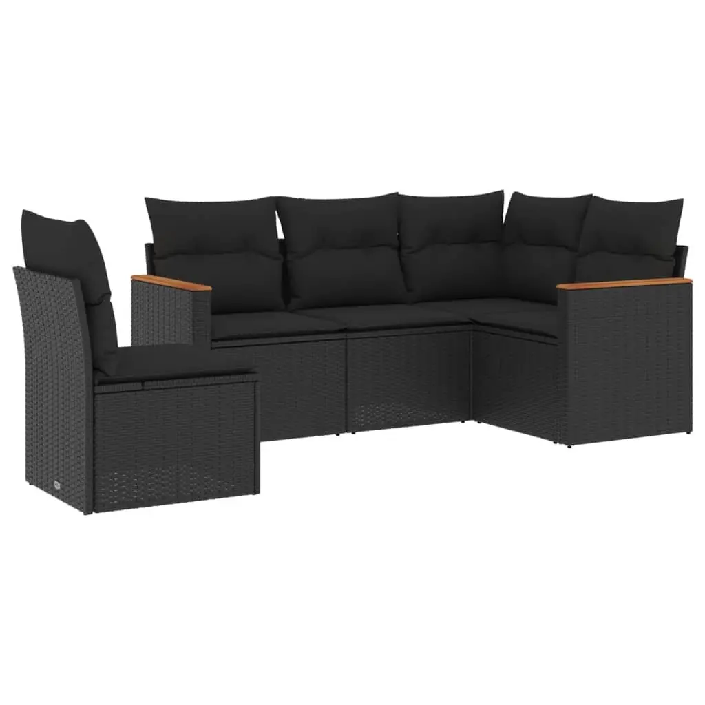 5 Piece Garden Sofa Set with Cushions Black Outdoor Patio Furniture Modular