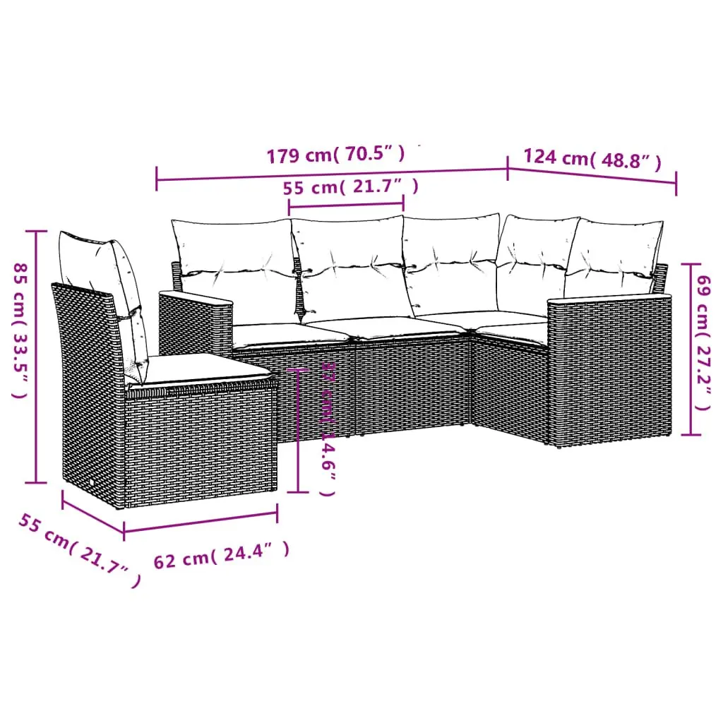 5 Piece Garden Sofa Set with Cushions Black Outdoor Patio Furniture Modular