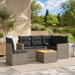 Garden Sofa Set 6 Piece Outdoor Furniture Patio Seating Grey Poly Rattan with