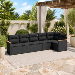 Garden Sofa Set 6 Piece Outdoor Furniture Patio Seating Black Poly Rattan with