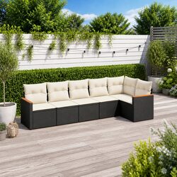 Garden Sofa Set 6 Piece Outdoor Patio Furniture Modular Seating Cushions Black