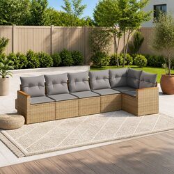 Garden Sofa Set 6 Piece Outdoor Furniture Patio Seating with Cushions Beige
