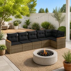 Garden Sofa Set 6 Piece Outdoor Furniture Patio Grey Poly Rattan Modular Seating