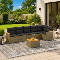 7 Piece Garden Sofa Set Outdoor Patio Furniture Grey Poly Rattan with Cushions