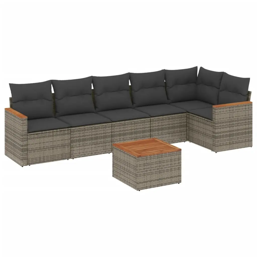 7 Piece Garden Sofa Set Outdoor Patio Furniture Grey Poly Rattan with Cushions