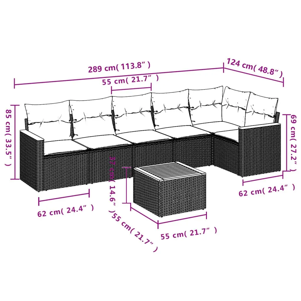 7 Piece Garden Sofa Set Outdoor Patio Furniture Grey Poly Rattan with Cushions