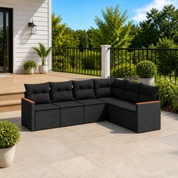 Garden Sofa Set 6 Piece Outdoor Furniture Patio Lounge Black Modular Sectional
