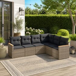 Garden Sofa Set 6 Piece Outdoor Furniture Patio Sectional Modular Grey