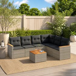 Garden Sofa Set 7 Piece Outdoor Furniture Grey Poly Rattan Patio Seating with