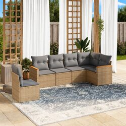 Garden Sofa Set 6 Piece Outdoor Furniture Patio Sectional Modular Beige Cushions
