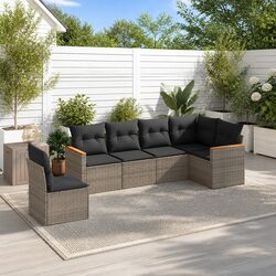Garden Sofa Set 6 Piece Outdoor Furniture Grey Poly Rattan Modular Patio Seating
