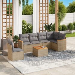 Garden Sofa Set 7 Piece Outdoor Furniture Beige Rattan Patio Sectional Modular
