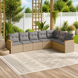 Garden Sofa Set 7 Piece Outdoor Furniture Patio Sectional Beige Cushions Modular