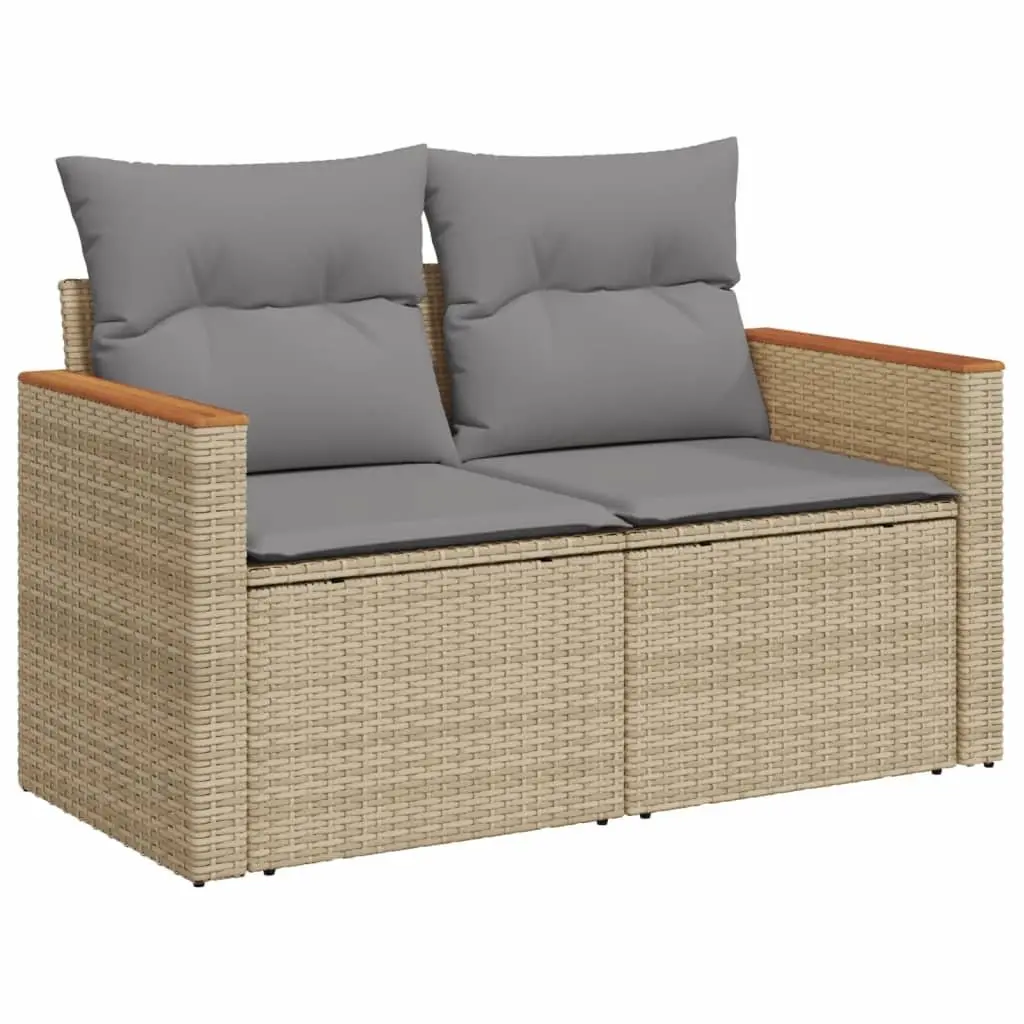 Garden Sofa Set Modular 7 Piece Outdoor Furniture Beige Cushions PE Rattan