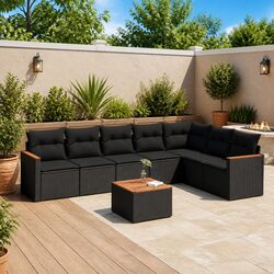 Garden Sofa Set 8 Piece Outdoor Furniture Black Poly Rattan Patio Sectional