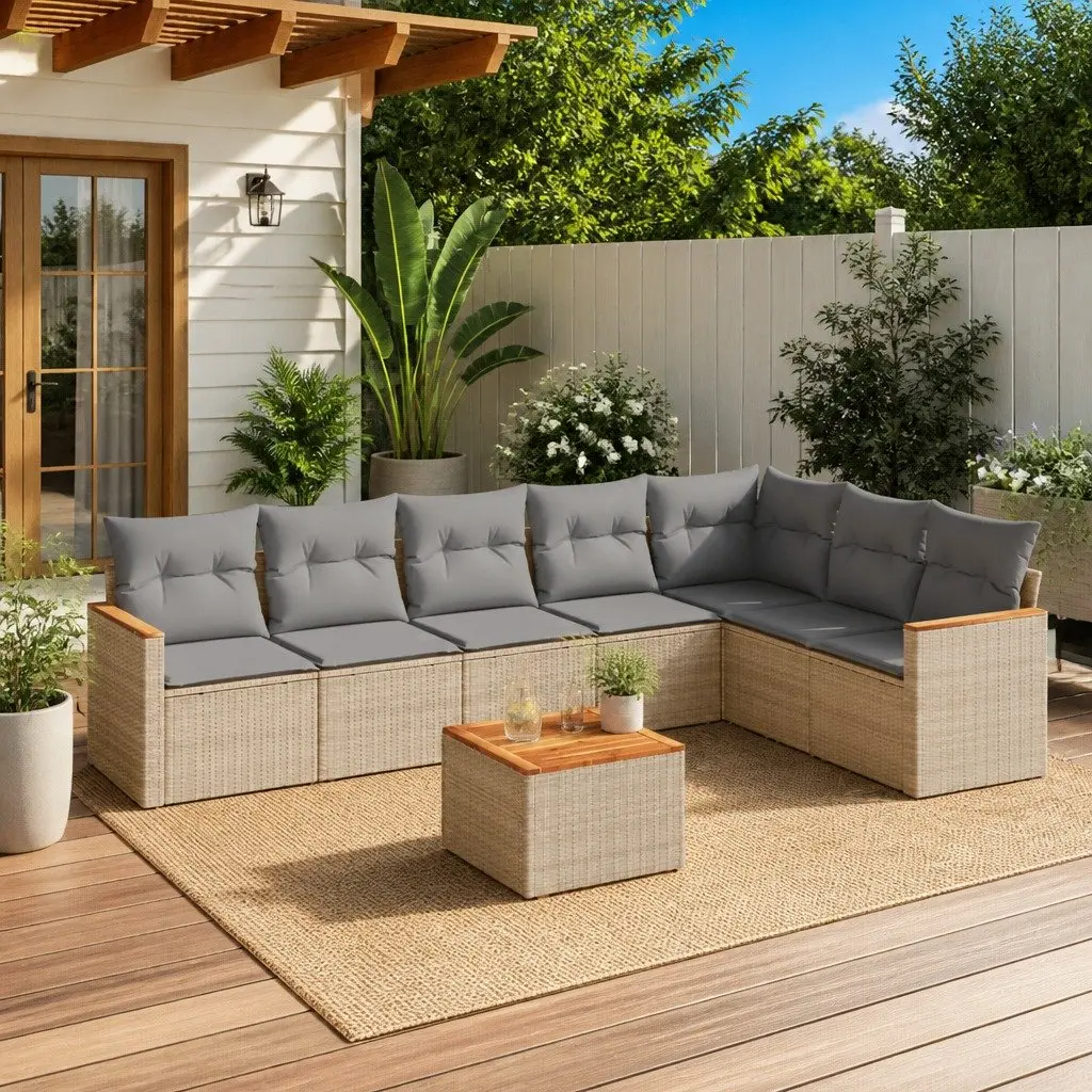 Garden Sofa Set 8 Piece Outdoor Furniture Patio Lounge Beige Poly Rattan