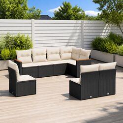Garden Sofa Set 8 Piece Black Outdoor Furniture Patio Lounge with Cushions