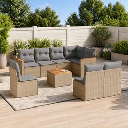 Garden Sofa Set 9 Piece Outdoor Furniture Patio Beige Poly Rattan Cushions