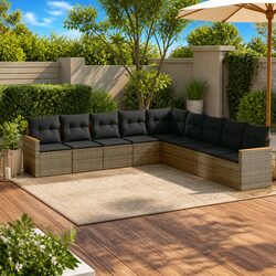Garden Sofa Set 9 Piece Outdoor Furniture Patio Sectional Modular Grey