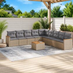 Garden Sofa Set 10 Piece Outdoor Furniture Patio Beige Poly Rattan Modular
