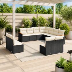 Garden Sofa Set 11 Pieces Outdoor Patio Furniture Black Modular Seating with