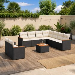 Garden Sofa Set 10 Piece Outdoor Patio Furniture Black Poly Rattan Modular