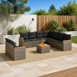 Garden Sofa Set 10 Piece Outdoor Furniture Grey Poly Rattan Patio Lounge with