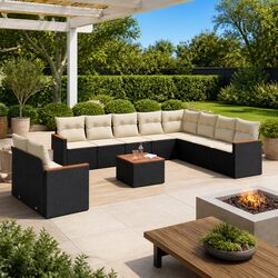 Garden Sofa Set 11 Pieces Outdoor Patio Furniture Black Poly Rattan with