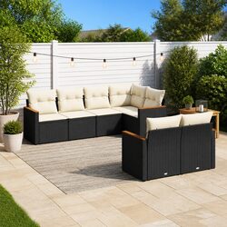 Garden Sofa Set 7 Piece Outdoor Furniture Black Poly Rattan Patio Modular