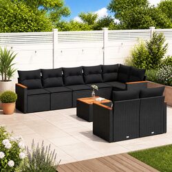 Garden Sofa Set 9 Piece Outdoor Furniture Patio Lounge with Cushions Black