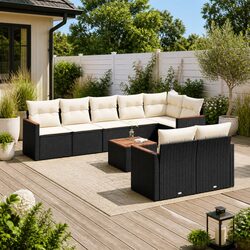 9 Piece Garden Sofa Set Black Outdoor Patio Furniture with Cushions Modular