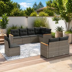 Garden Sofa Set 8 Piece Outdoor Furniture Grey Poly Rattan Modular Patio