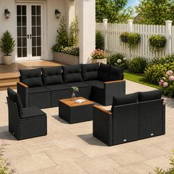 Garden Sofa Set 9 Piece Outdoor Furniture Patio Lounge Black Poly Rattan Modular