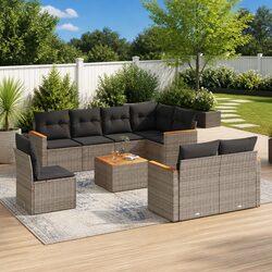 9 Piece Garden Sofa Set Grey Outdoor Patio Furniture with Cushions Modular