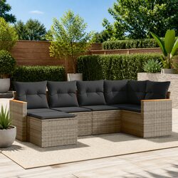 Garden Sofa Set 6 Piece Outdoor Furniture Patio Rattan Seating Grey Cushions