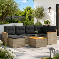7 Piece Garden Sofa Set Outdoor Patio Furniture Grey Poly Rattan with Cushions