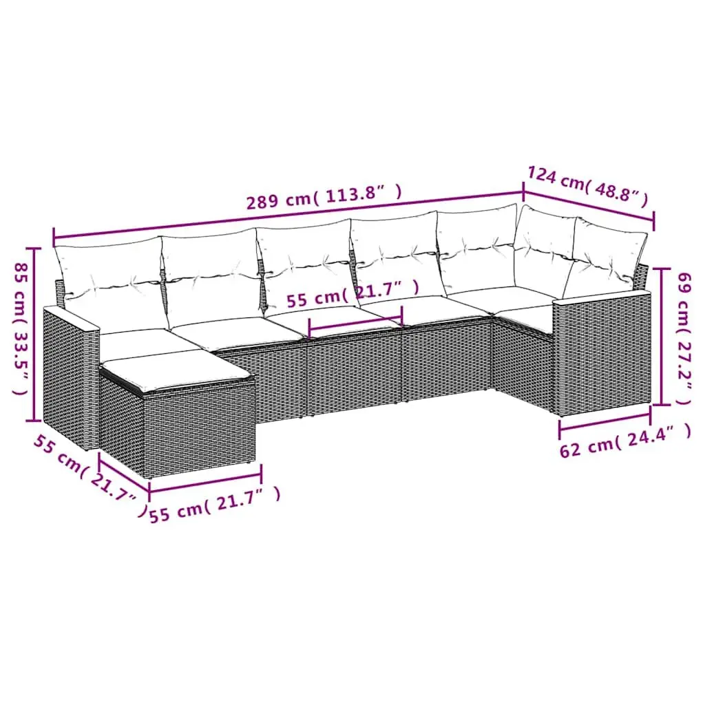 Garden Sofa Set 7 Piece Outdoor Furniture Patio Lounge Black Rattan with