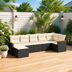 Garden Sofa Set 7 Piece Outdoor Patio Furniture with Cushions Black Rattan